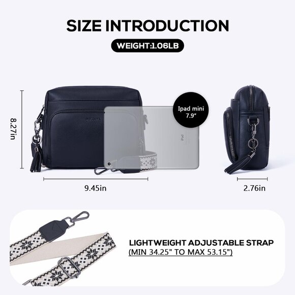 Versatile Vegan Leather Crossbody Bag: RFID Protection, 4 Pockets, Adjustable - Picture 3 of 7